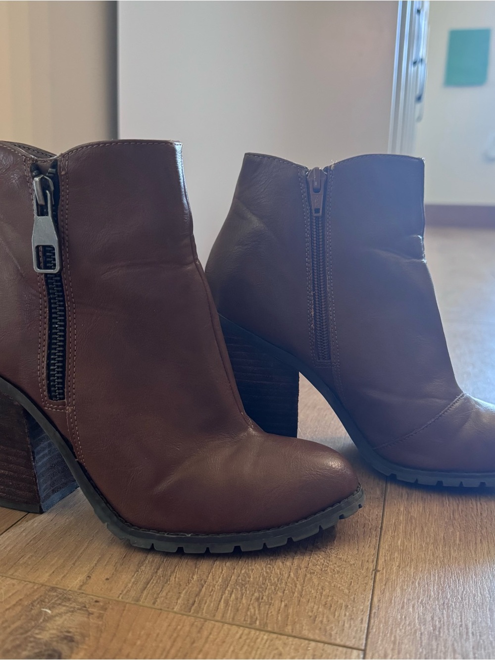 Call It Spring Brown Leather Ankle Booties with Side Zip